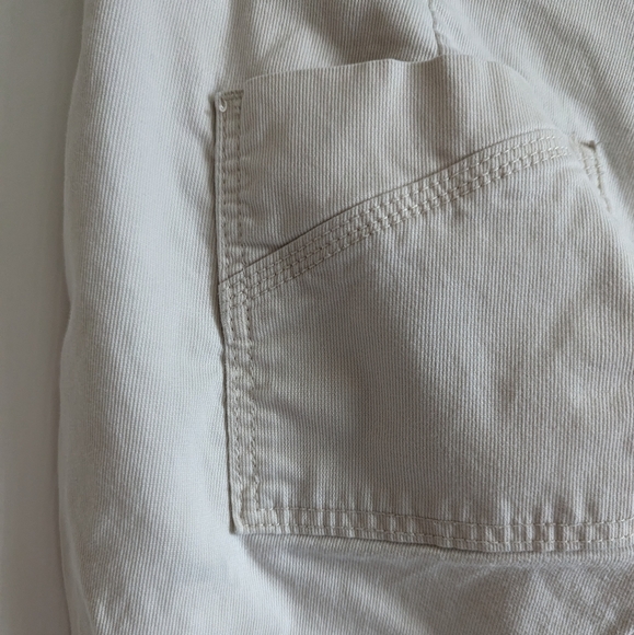 Women's Cream Low Rise 16 Straight Leg Mini Corduroy Pants Pockets Beige Wide - Picture 6 of 12